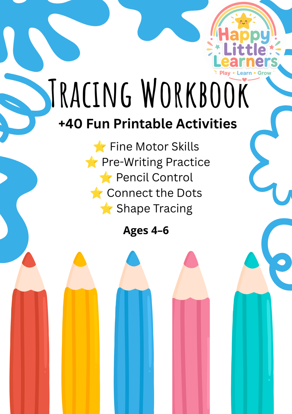 Happy Little Learner Tracing Workbook | Printable Preschool Fine Motor Activities (Ages 4-6)