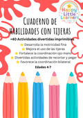 Cuaderno de Habilidades con Tijera Happy Little Learners | Actividades imprimibles para desarrollar la motricidad fina en preescolar (4 a 7 años)