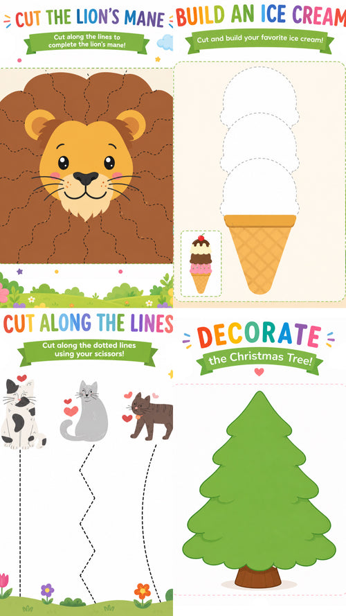 Happy Little Learners™ Scissor Skills Workbook | Printable Preschool Cutting Activities (Ages 4–7)