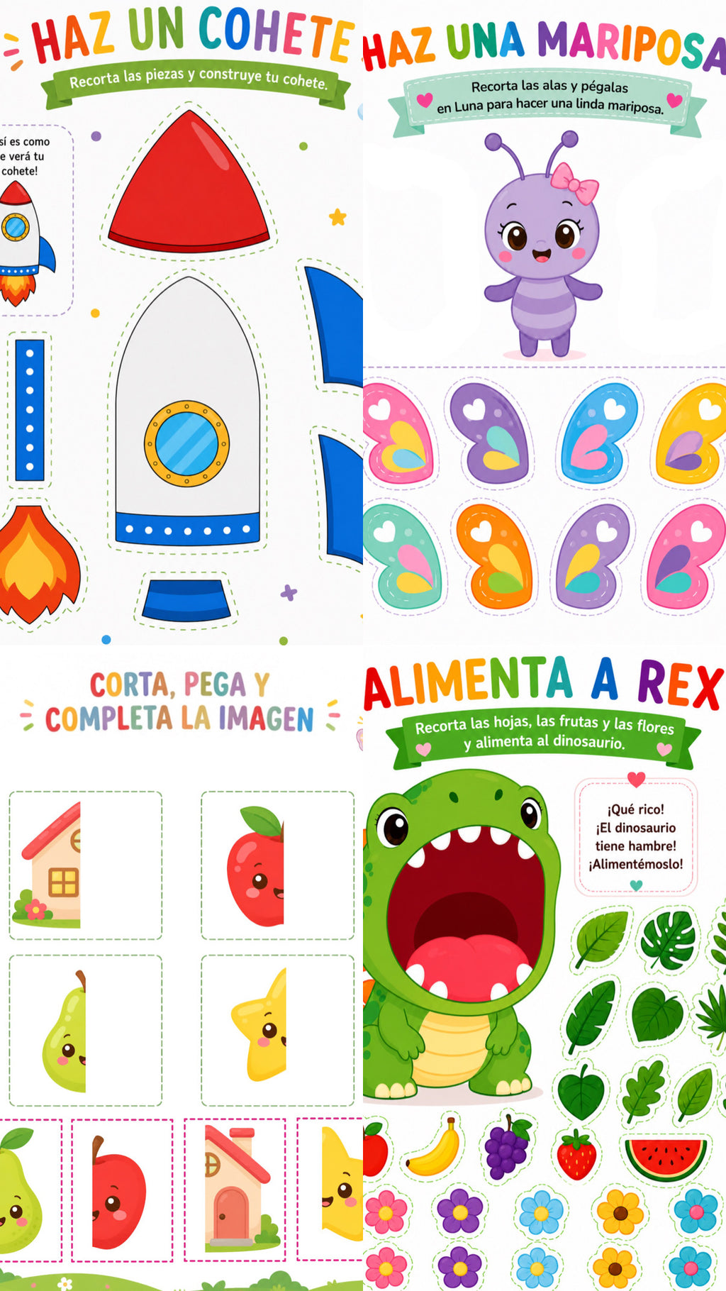 Cuaderno de Habilidades con Tijera Happy Little Learners | Actividades imprimibles para desarrollar la motricidad fina en preescolar (4 a 7 años)