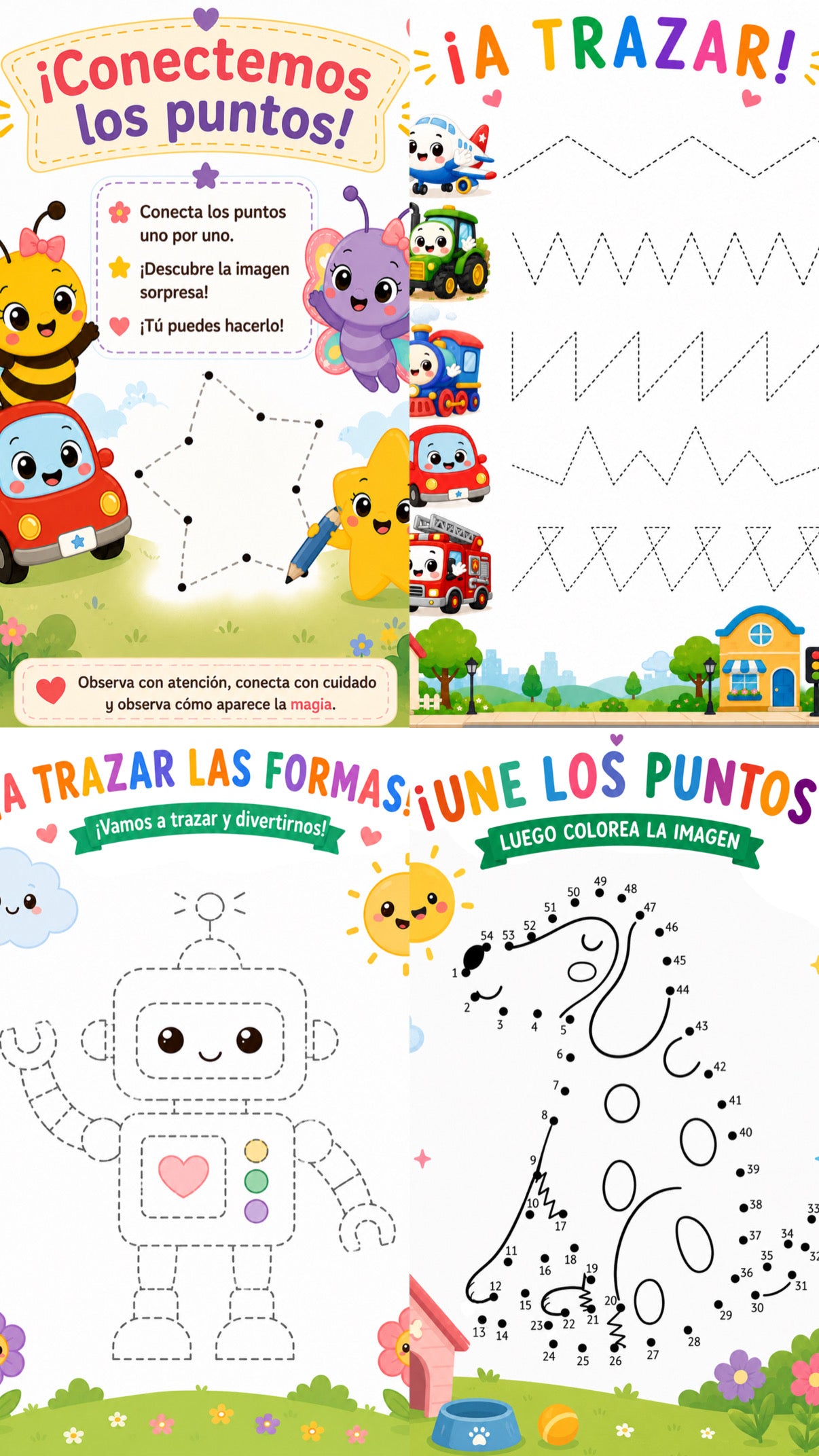 Cuaderno de Trazos Happy Little Learners | Actividades imprimibles de motricidad fina para preescolar (4 a 6 años)