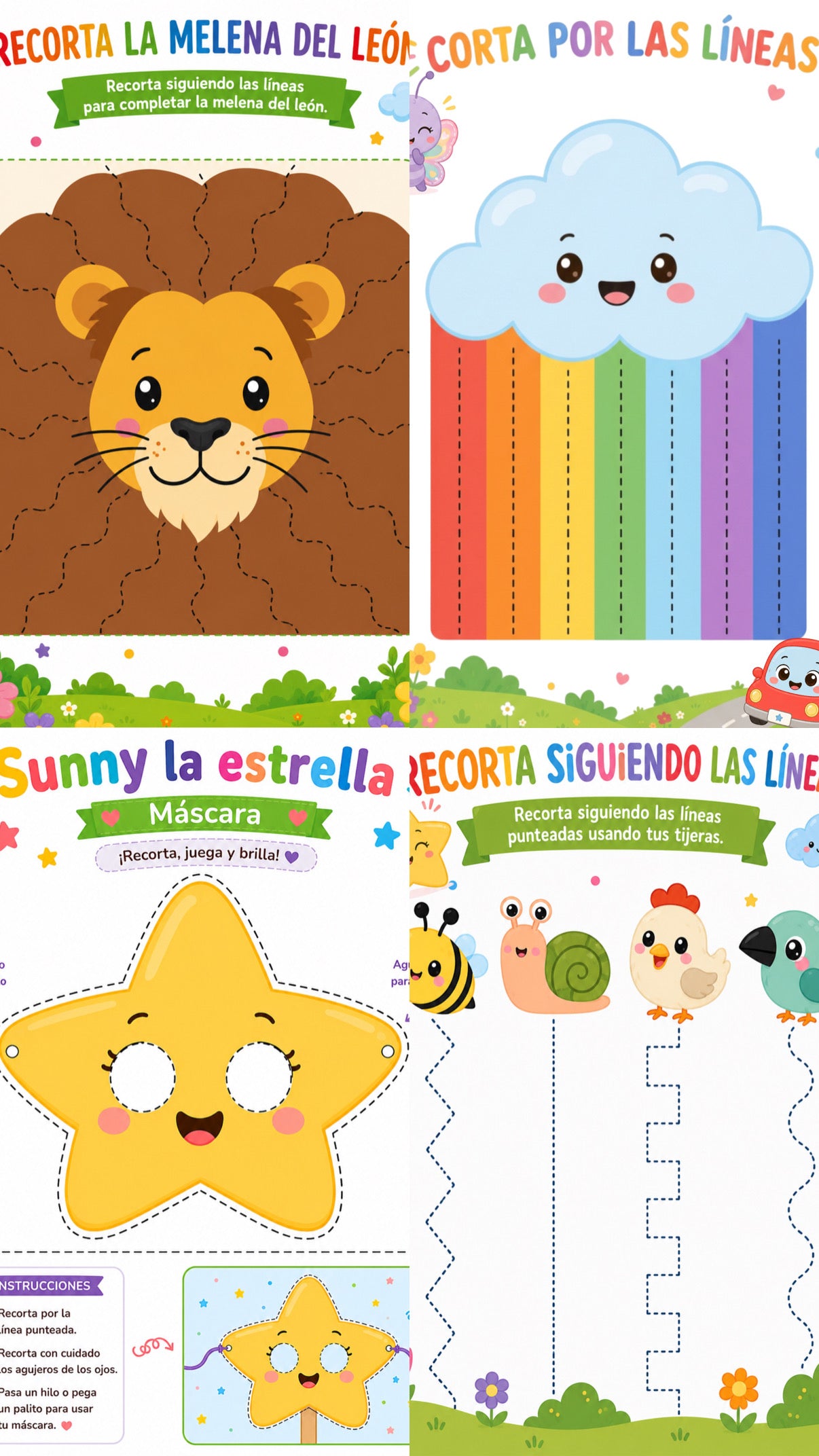 Cuaderno de Habilidades con Tijera Happy Little Learners | Actividades imprimibles para desarrollar la motricidad fina en preescolar (4 a 7 años)