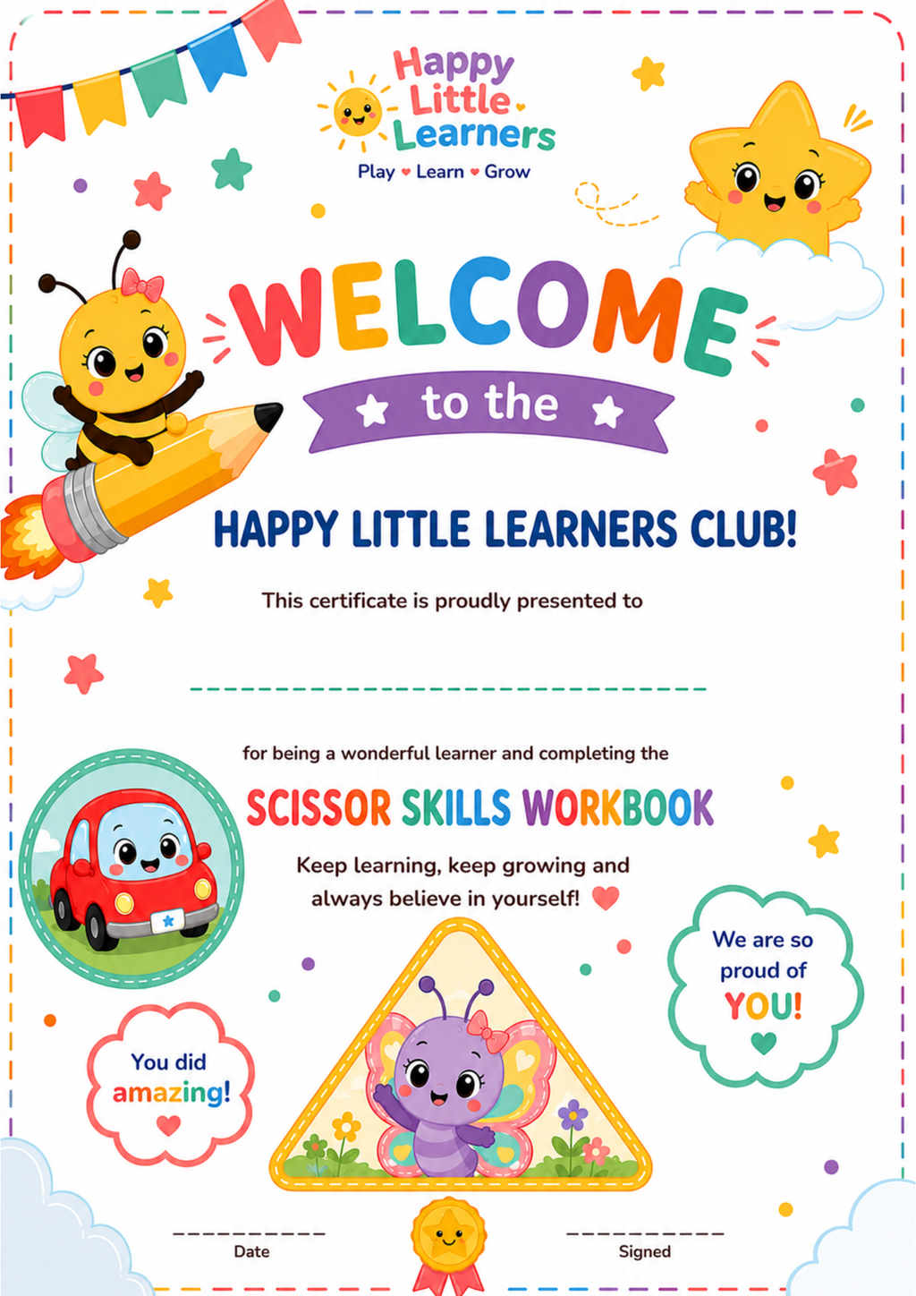 Happy Little Learners™ Scissor Skills Workbook | Printable Preschool Cutting Activities (Ages 4–7)