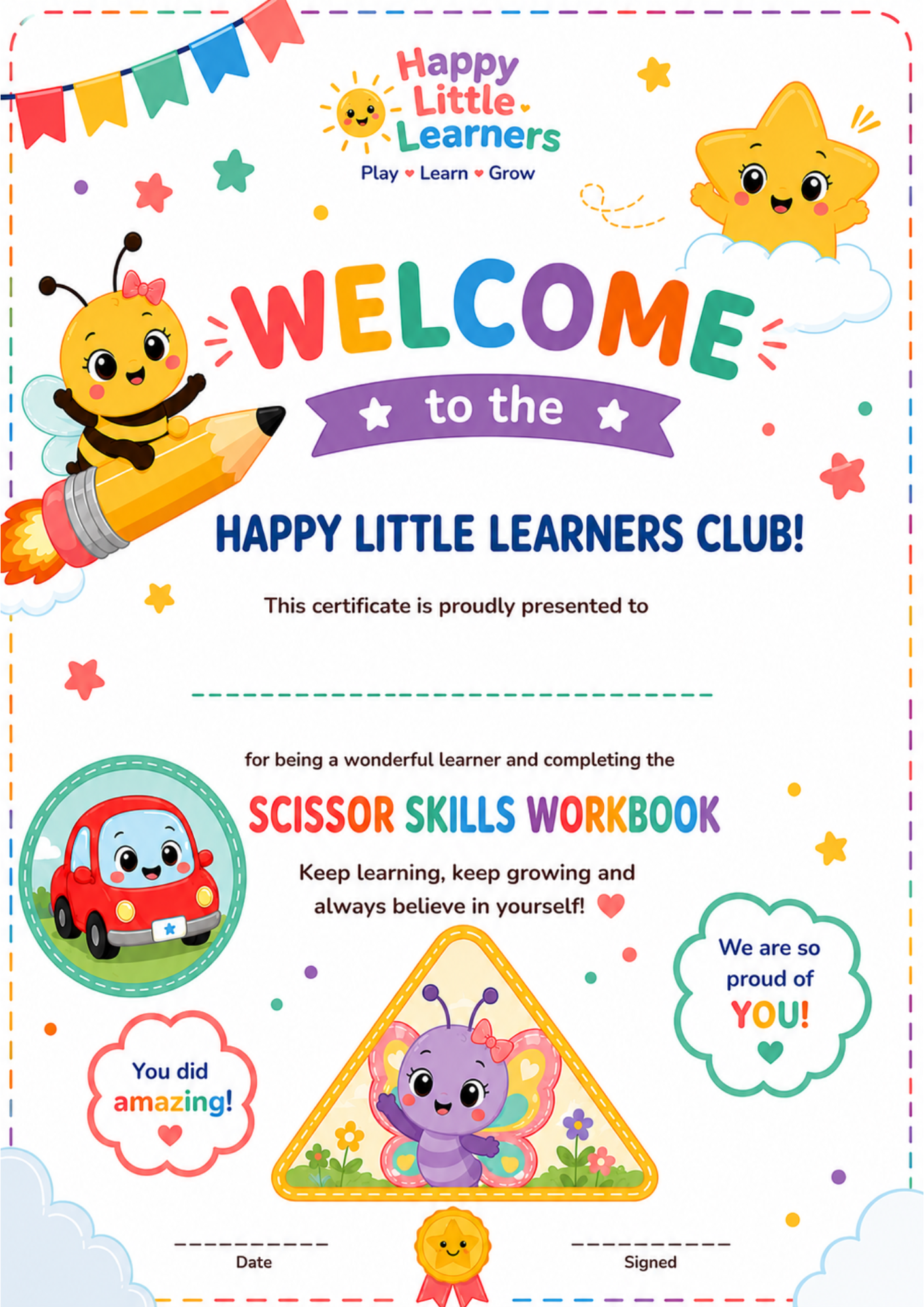 Happy Little Learners™ Scissor Skills Workbook | Printable Preschool Cutting Activities (Ages 4–7)
