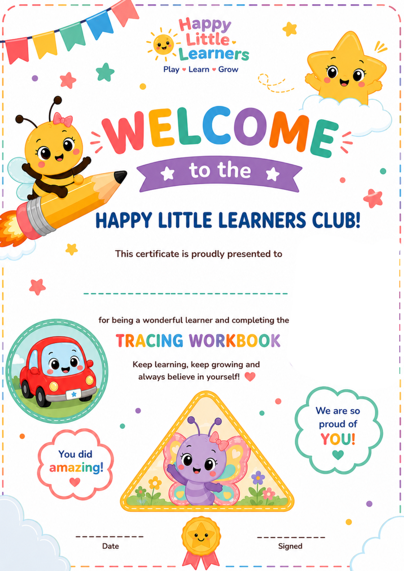 Happy Little Learner Tracing Workbook | Printable Preschool Fine Motor Activities (Ages 4-6)