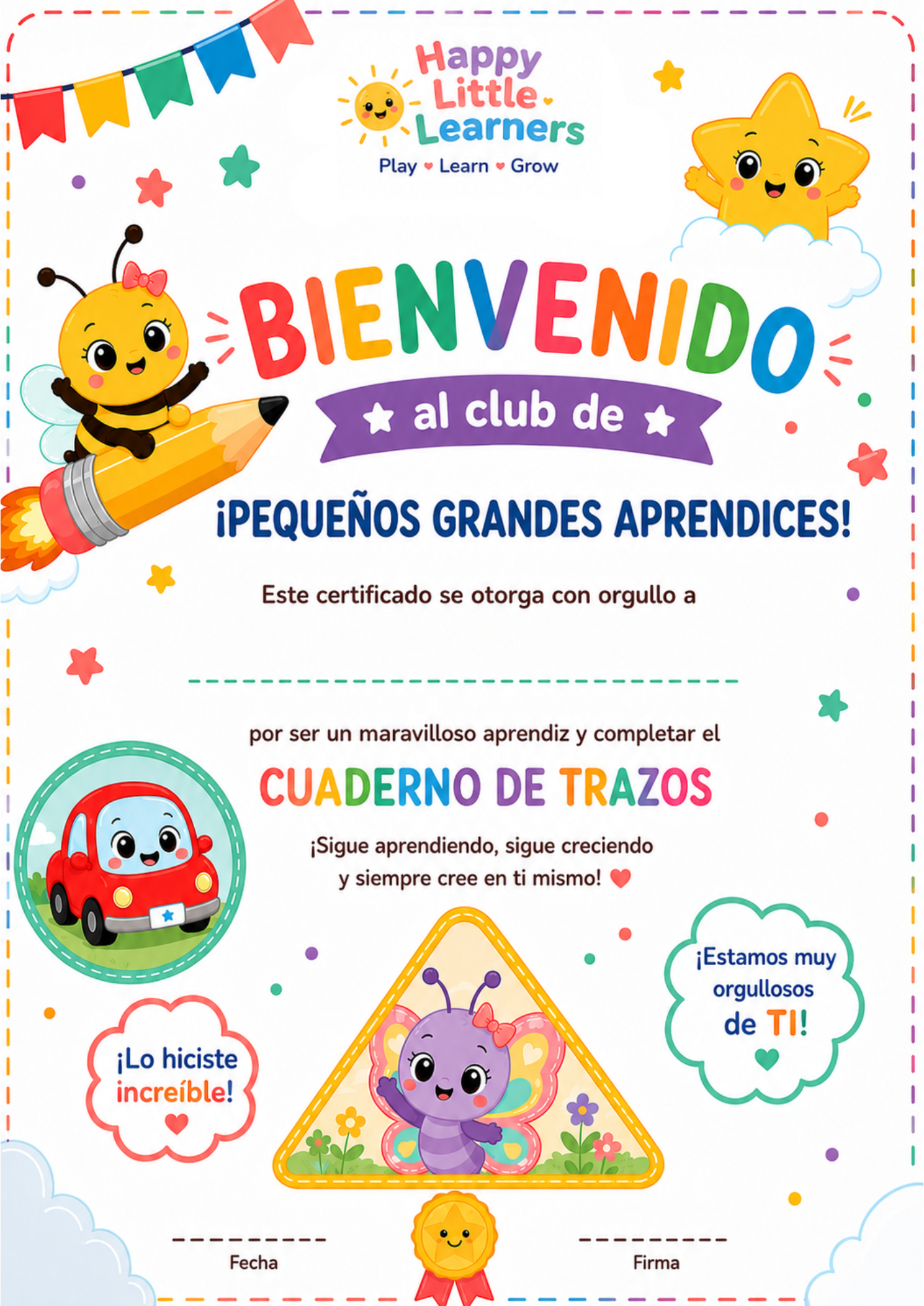 Cuaderno de Trazos Happy Little Learners | Actividades imprimibles de motricidad fina para preescolar (4 a 6 años)
