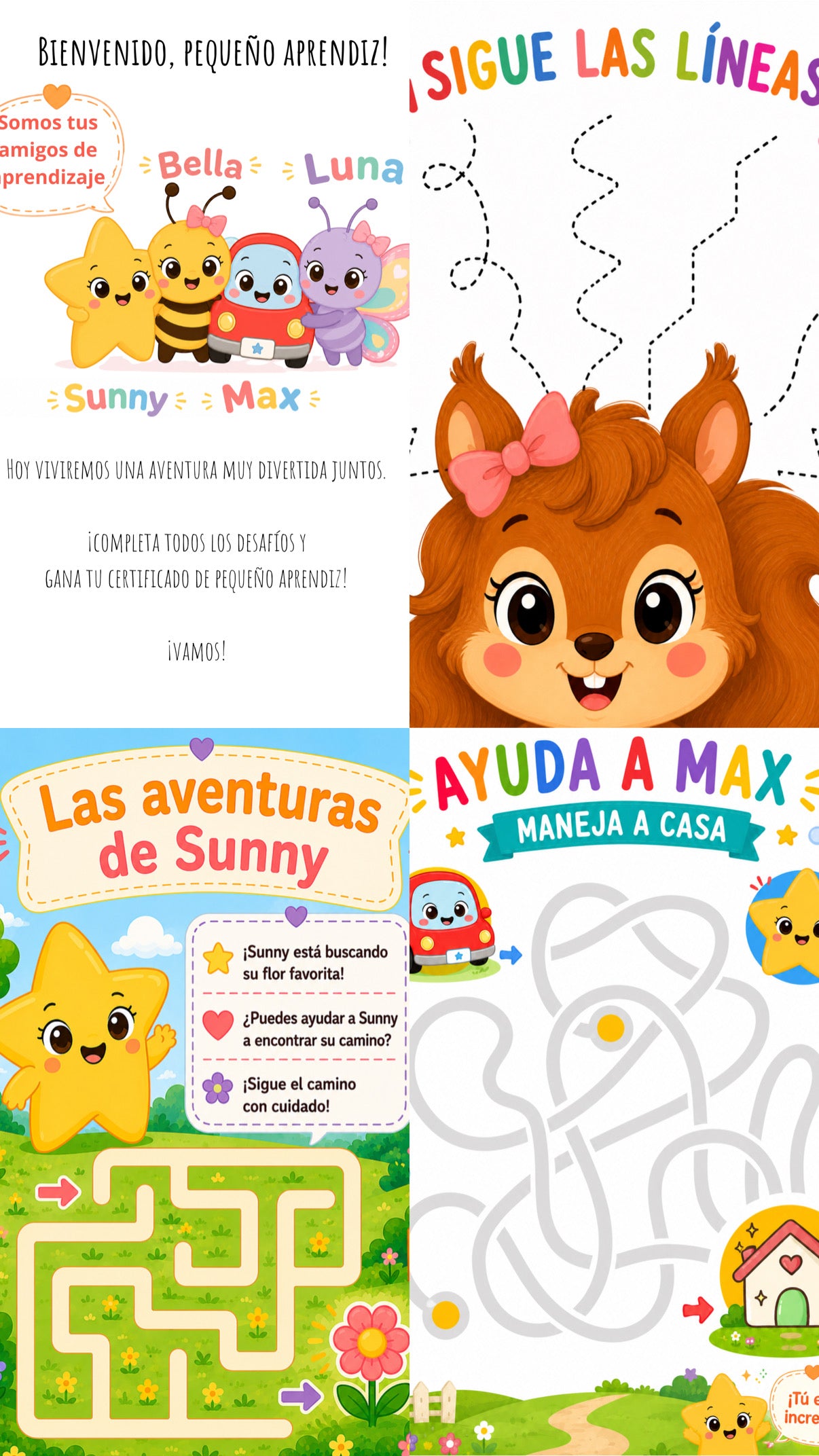 Cuaderno de Trazos Happy Little Learners | Actividades imprimibles de motricidad fina para preescolar (4 a 6 años)
